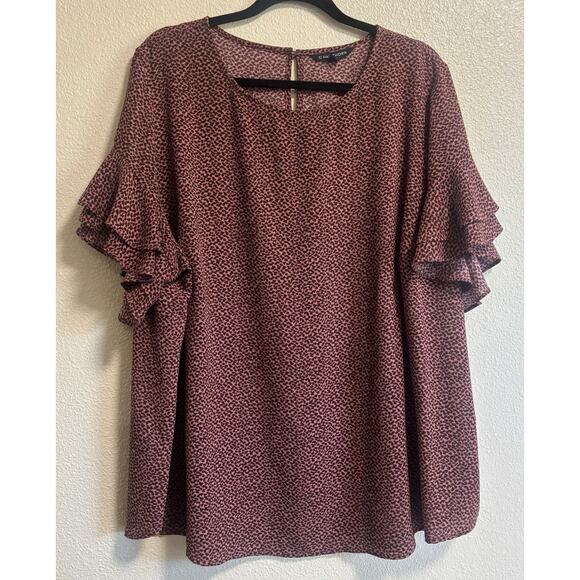 41 Hawthorn Women’s Plus Size 3X Blouse Short Flutter Sleeve Top Ruffle Cottage - Picture 1 of 8
